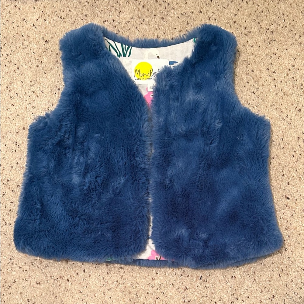 Mini Boden Girls Blue Plush Vest. Size 4-5 yr, 110 cm. A Style Statement! VGUC.